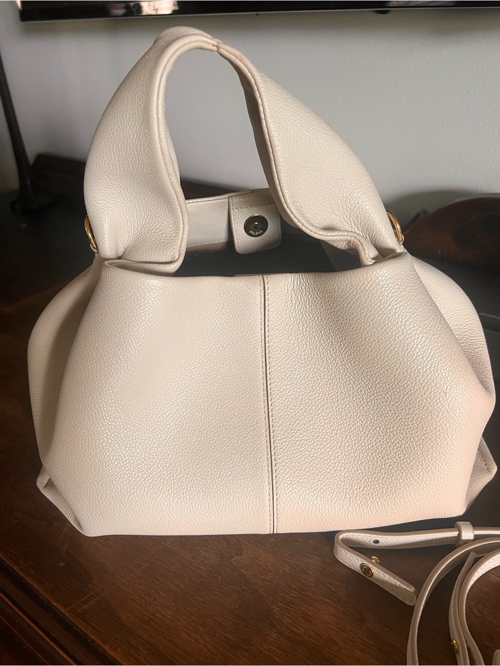 Polene Numero Neuf Textured Chalk Leather Handbag